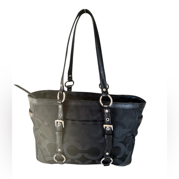 Coach Signature 19404M Gallery Op Art Black Satin & Leather Shoulder Purse Bag - Picture 10 of 10